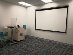 Projector screen and podium